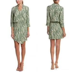 CAbi Tropical Leaf Print 3/4 Sleeve Faux Wrap Dress Small Style 280